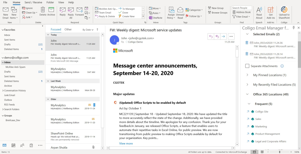 screenshot of Email Manager for Microsoft 365